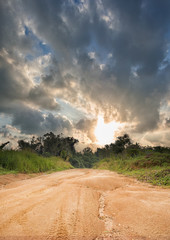 Naklejka premium Dirt road in the jungle in Thailand