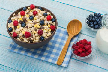 delicious and healthy wholegrain muesli breakfast, with lots of