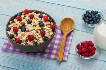 delicious and healthy wholegrain muesli breakfast, with lots of