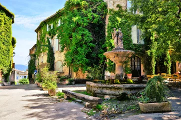 Deurstickers Lommerrijk stadsplein met fontein in een pittoresk dorpje in de Provence, Frankrijk © Jenifoto