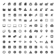 100 one colour flat design icons for web and mobile