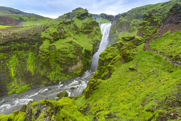 Fototapeta na wymiar Skoga river and green meadow in Iceland