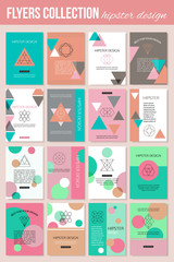 Set of colorful vintage cards with hipster triangular symbols