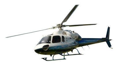 Helikopter tijdens de vlucht geïsoleerd tegen white