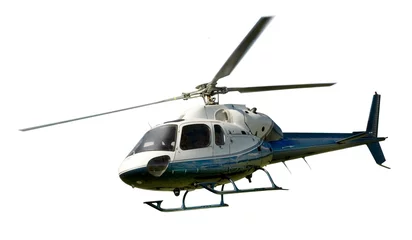 Deurstickers Helikopter Helikopter tijdens de vlucht geïsoleerd tegen white