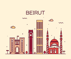 Obraz premium Beirut skyline modna ilustracja wektorowa liniowa