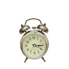 Old alarm clock isolated on white