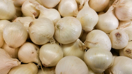 White onions in a market bin (Mobile photo)