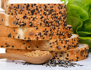 wholegrain rye bread with bran and seeds, healthy eating