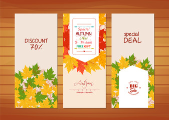 Three autumn banners with colorful leaves