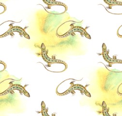 Lizard. Watercolor seamless pattern. Art background 