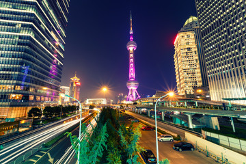 Fototapeta na wymiar Urban landscape and modern architecture at night，in Shanghai China