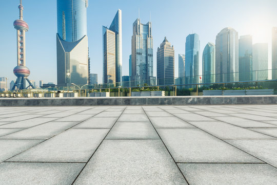 Empty square in front of the modern architecture，in Shanghai, China