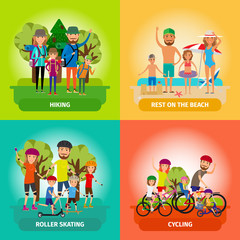 Vector set of family or healthy lifestyle concepts in flat style