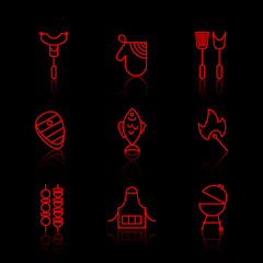 Vector set of barbecue and grill thin line icons