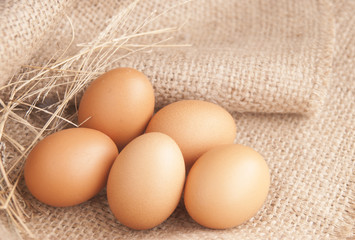 Fresh Eggs prepare on gunny-bag ,ready for cooking