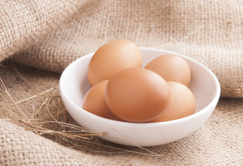 Fresh Eggs prepare on gunny-bag ,ready for cooking