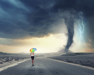 Woman with rainbow umbrella
