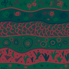 Seamless pattern with drawing original green waves