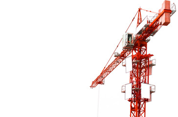 Red hoisting crane isolate on white background and space for you