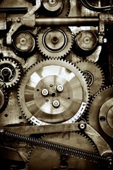 close up view of gears from old mechanism