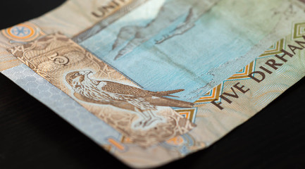 Banknote of the United Arab Emirates in five dirhams close up