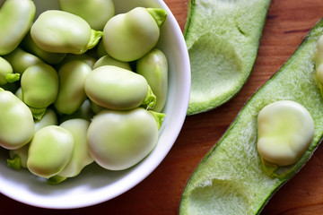 Broad beans fava beans in bowl.