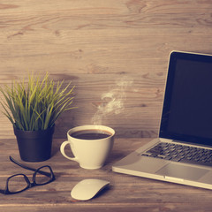 Office interior wooden work place