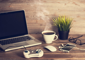 Office interior wooden working desk