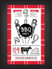 Barbecue party invitation. BBQ template menu design. Food flyer.