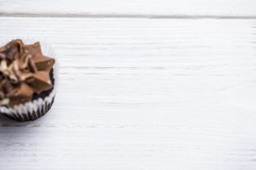 Chocolate cupcake on a table