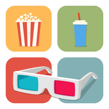 Movie showing with Popcorn, drinks and 3D Stereo Glasses