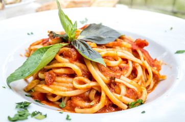 tasty pasta-Italian meat sauce pasta on the table