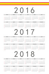 Set of rectangle Spanish 2016, 2017, 2018 year vector calendars