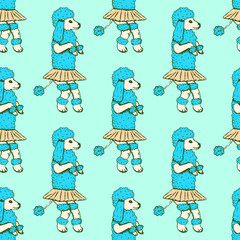 Sketch dancing poodle in vintage style