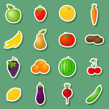 Vector fruits & vegetables stickers