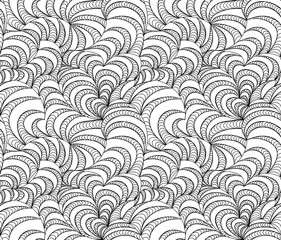 Vector seamless wave background of doodle drawn lines