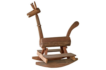 wooden rocking horse chair children isolated on white background