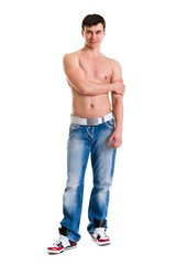 Fototapeta premium young break dancer showing his skills on white background