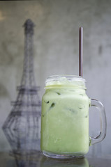 green tea and Eiffel tower