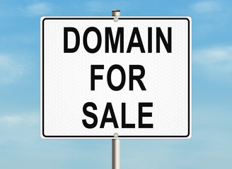 Domain for sale. Road sign on the sky background. Raster illustration.