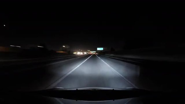 Night Driving Time Lapse with Hood Reflection on the Hollywood 101 Freeway