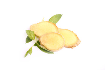 ginger and mint isolated on white background