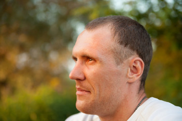 Fototapeta premium Portrait of man in nature.