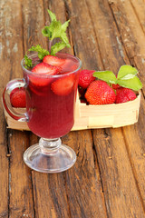 Home strawberry lemonade nonalcoholic drink mint old wooden background