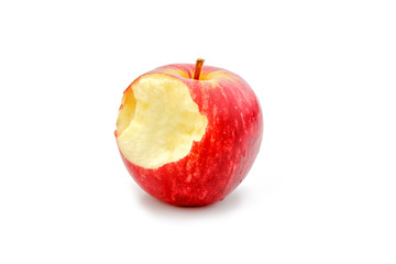 bitten red apple on a white background