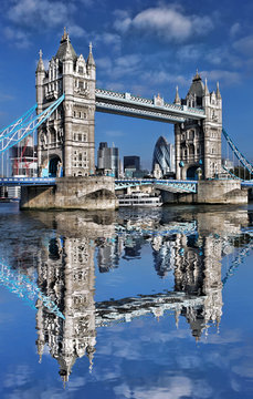 Famous Tower Bridge against blue sky in London, England