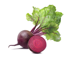 Whole beet root half composition isolated on white background - obrazy, fototapety, plakaty