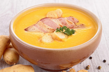 bowl of soup and bacon