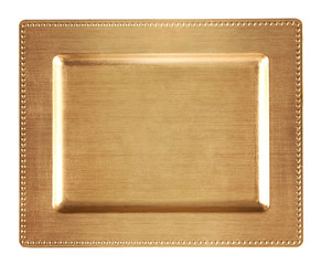 Золотой поднос изолированный на белом фоне